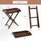 28" Tall Teak Wood Folding Tray Table with Carry Handles and Removable Top Compact Storage